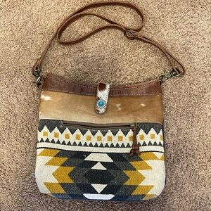 Myra Bag Brown and Yellow Tribal Crossbody